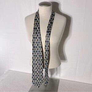 Vintage Essex Row Blue Grey Square Print 100% Silk Tie